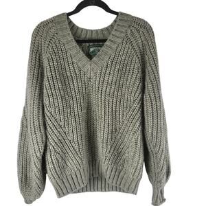 Vintage American Eagle Y2k Chunky Knit Sweater M Womens V Neck Long Sleeve Grey